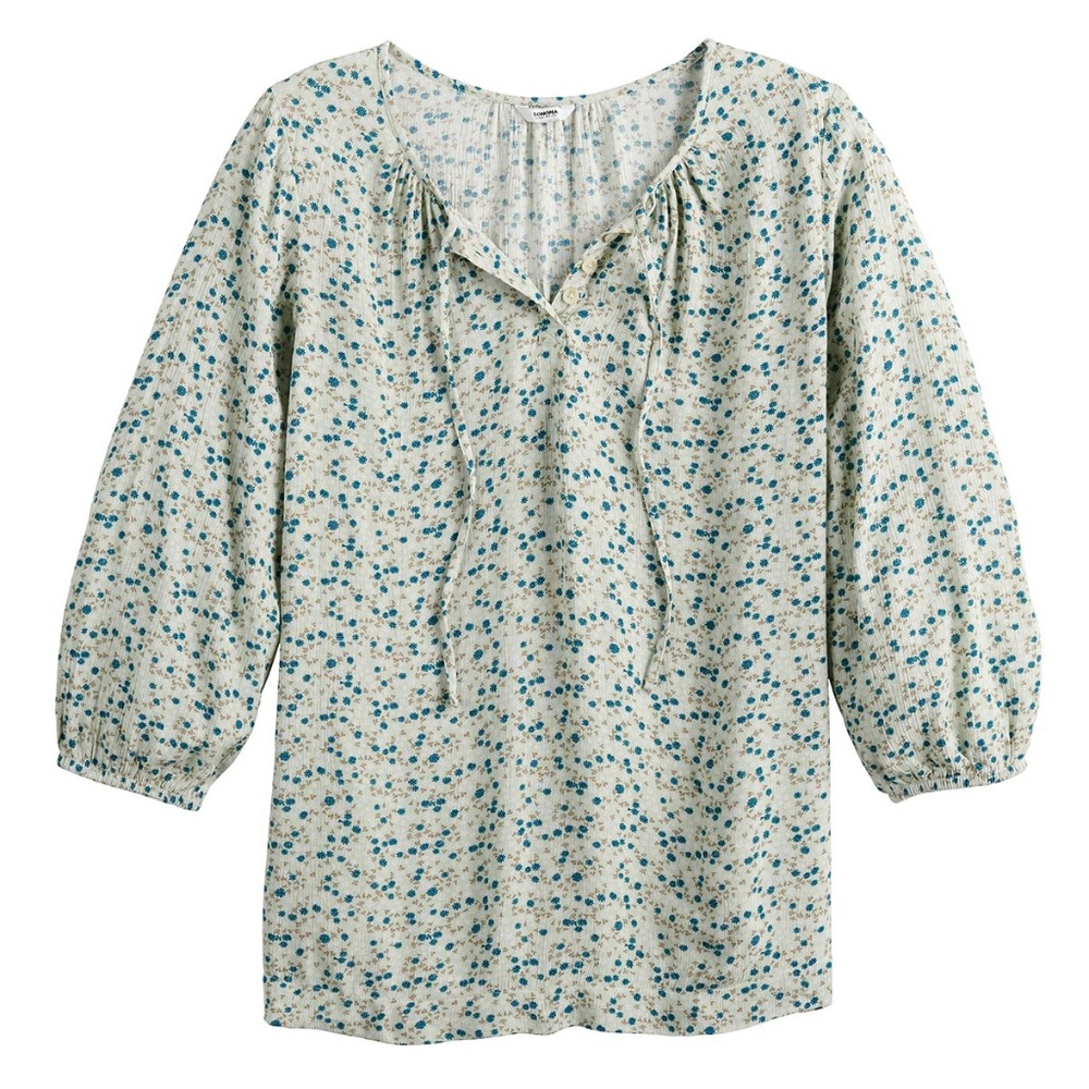 NWT Sonoma Shirred Floral Boho Blouse